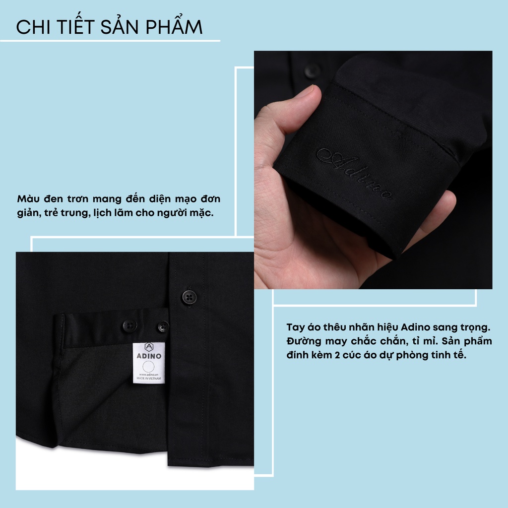 Áo sơ mi đen nam ADINO vải sợi sồi modal polyester mềm mịn co giãn thoáng mát dáng công sở slimfit hơi ôm trẻ trung SM14
