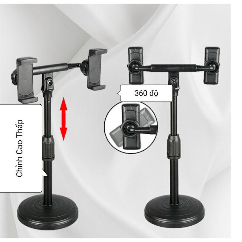 Giá đỡ điện thoại loại 2 điện thoại cao 25cm- kẹp điện thoại đôi để bạn tiện livestream