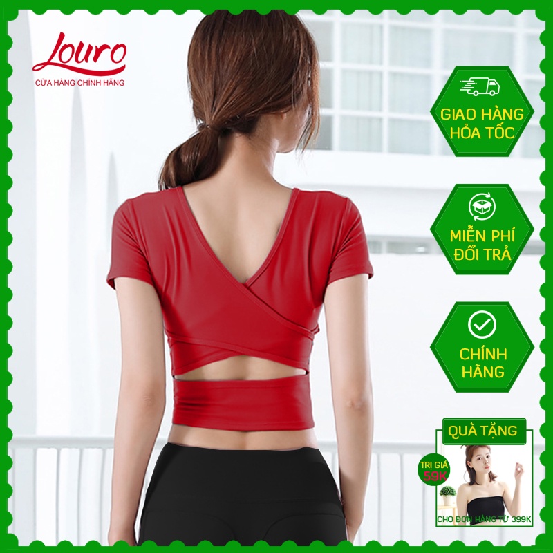 Áo tập yoga, gym nữ Louro kiểu áo croptop body cổ tim đan chéo có mút ngực, dùng tập thể thao, zumba, yoga, gym - LA90M