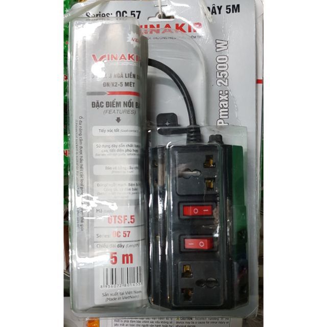 Ổ cắm vinakip 6 ngả đa năng liền dây