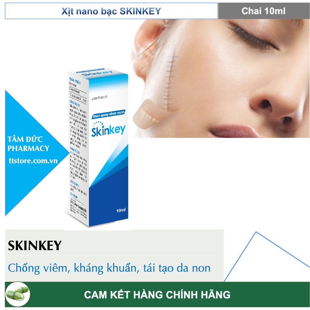 Xịt Nano Bạc SKINKEY [Chai 10ml] - Sát trùng, làm sạch da, mát dịu da, làm mờ sẹo, mờ thâm da