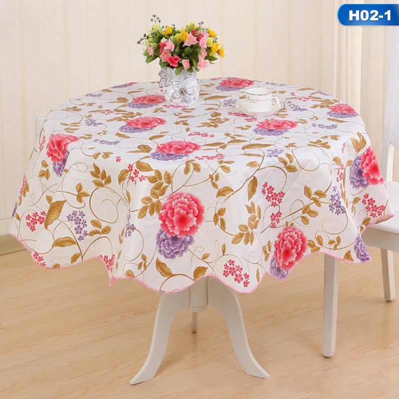 Khăn Trải Bàn Tròn Bằng Nhựa Chống Thấm Nước Họa Tiết Đơn Giản