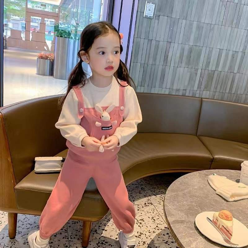 Aiyaya set Áo Thun Tay Dài Hình Thỏ Hoạt Hình 3D + Quần Dài Cho Bé Gái