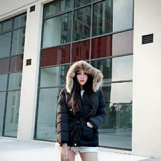 Áo phao rút dây eo mũ lông