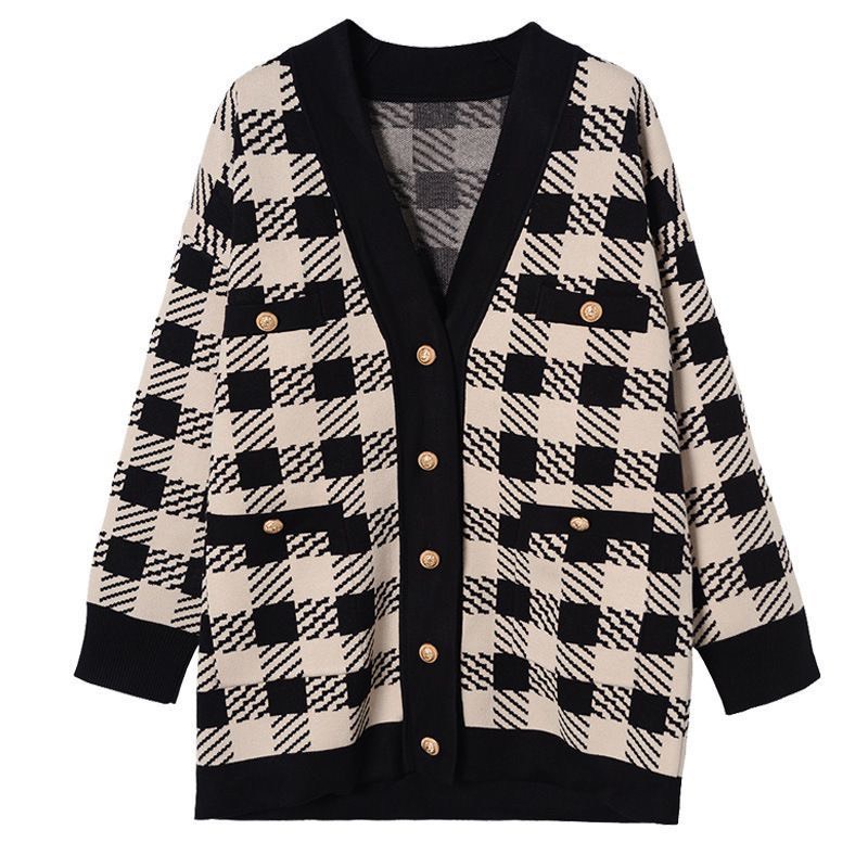 Áo cardigan kẻ caro đen trắng dáng dài trùm mông cực sang chảnh | BigBuy360 - bigbuy360.vn