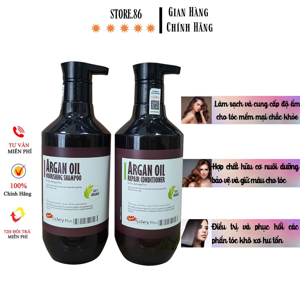 Dầu gội Siley Argan Oil dầu gội thảo dược dưỡng sinh phục hồi, ngăn rụng tóc cặp 500ml, Mỹ phẩm tóc lamanh.kosmetic