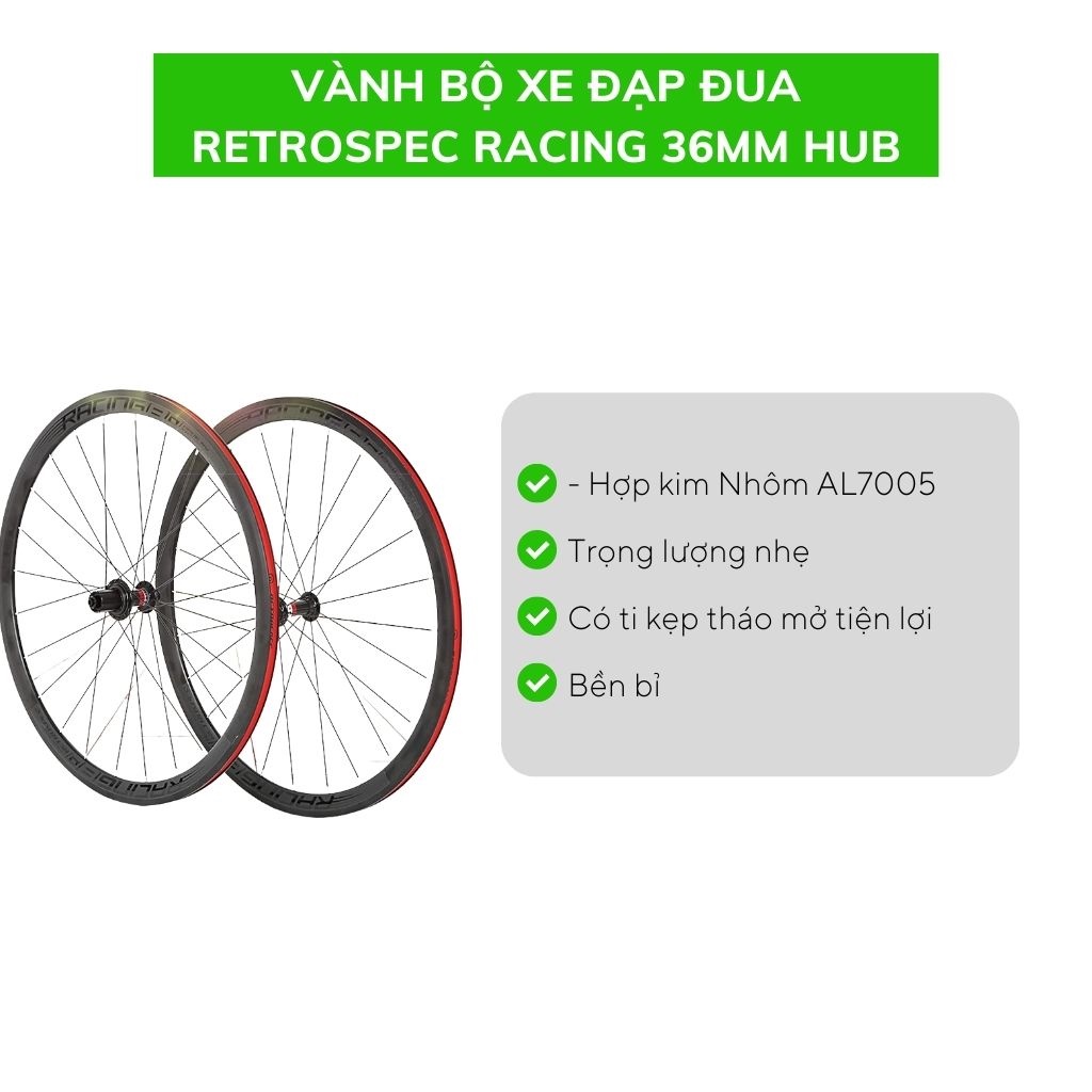 Vành bộ xe đạp đua RETROSPEC RACING 36mm hub nhôm tăm móc