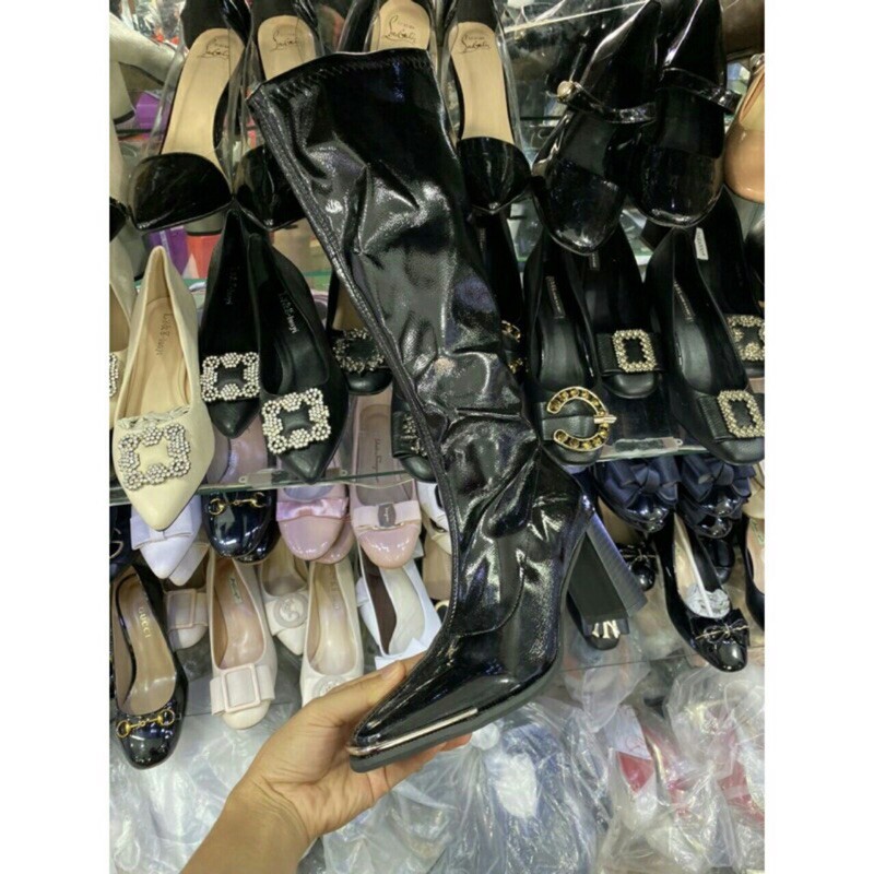 boots đùi da bóng mũi kim loại | BigBuy360 - bigbuy360.vn