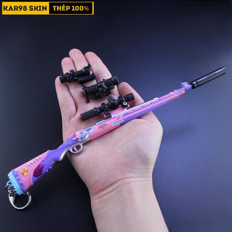 Mô Hình PUBG Kar98 Skin Pink Galaxy Tặng Kèm 3 Scope Và Kệ Trưng Bày 19cm