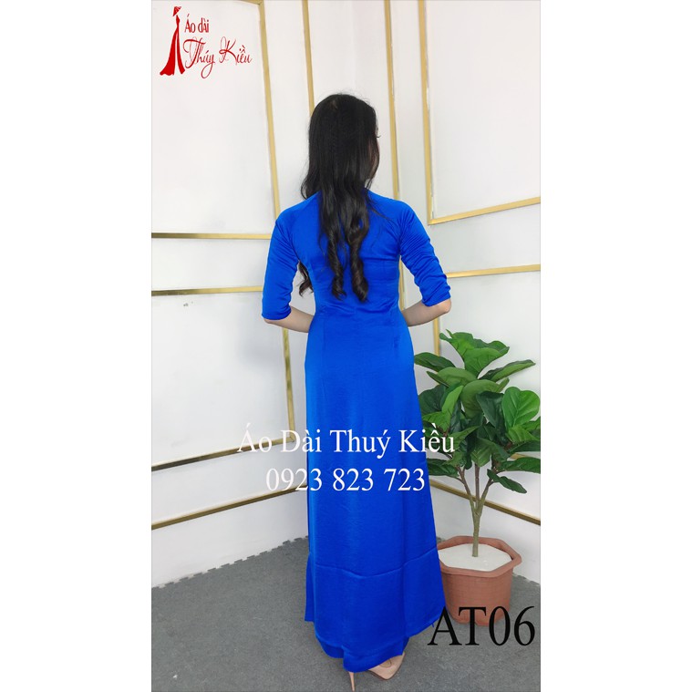 Áo dài Thúy Kiều trơn lụa Tây Thi cổ tàu màu xanh cô ban AT06