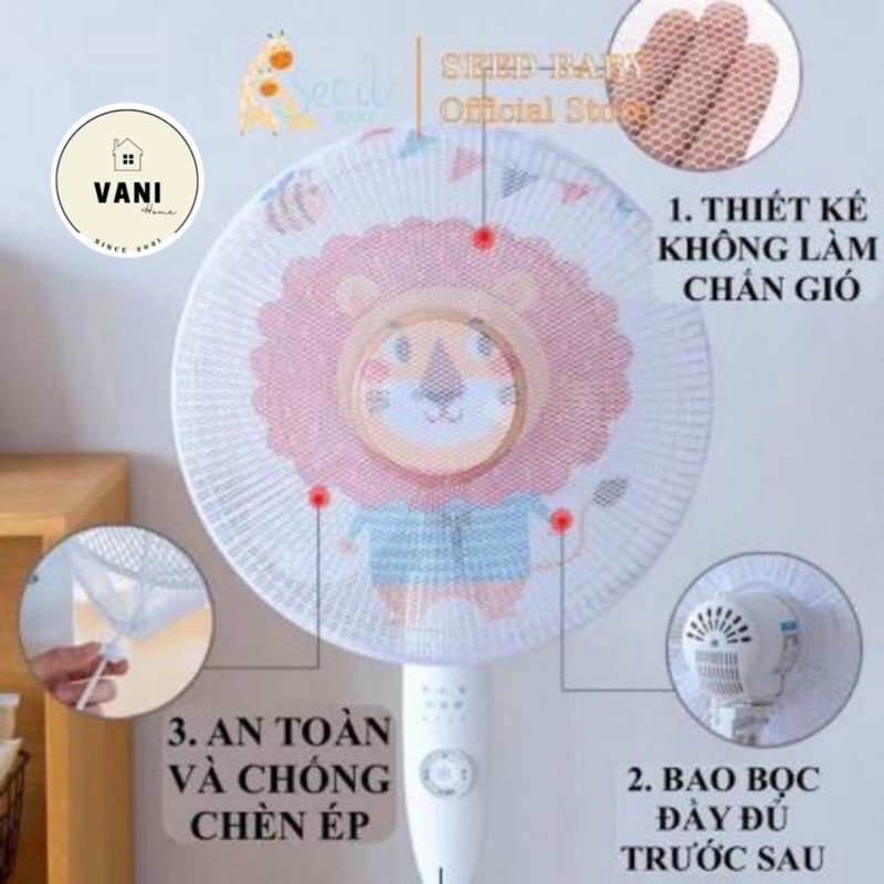 Lưới bọc quạt chống bụi an toàn cho bé loại to - Lưới trùm quạt hình thú dễ thương chống chạm tay