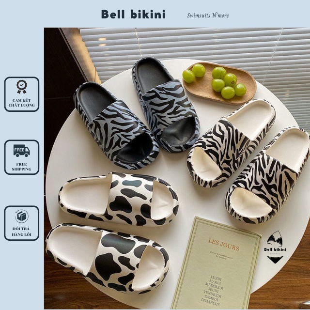 Dép Bánh Mì Hoạ Tiết Bò Sữa Ngựa Vằn Ulzzang - Dép Lê Quai Ngang Hottrend Siêu Êm Chống Trơn Trượt - Bell Bikini - D025