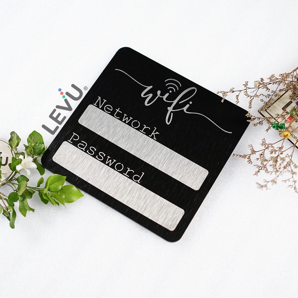 Bảng tên wifi nhôm aluminium đen décor LEVU-ALU13 dán tường trang trí quán