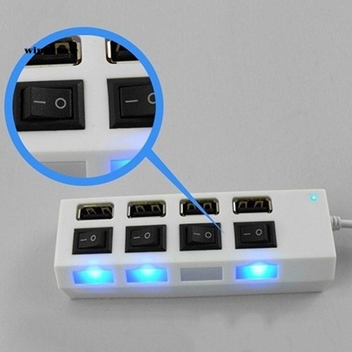 WDTE 4 Port Hub High Speed USB 2.0 ON OFF Switch Indicator Light Splitter Adapter