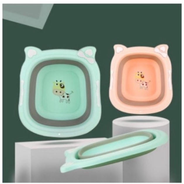 Chậu Rửa Mặt Gấp Gọn Hình Chú Bò Sữa Cho Bé Hàng Quảng Châu Cao Cấp (PK1)