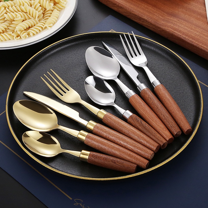 Bộ Muỗng Nĩa Bằng Thép Không Gỉ 304 Phong Cách Retro Nhật Bản