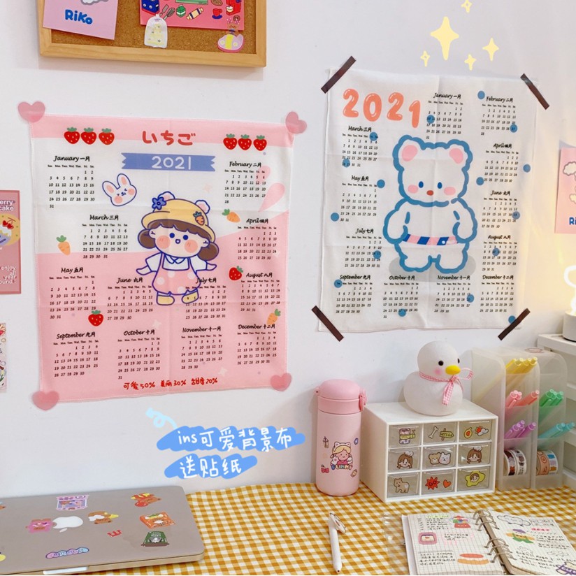 Lịch hình cute bò sữa, gấu mập TẶNG kèm sticker Hàn Quốc ngộ nghĩnh giá rẻ 2021