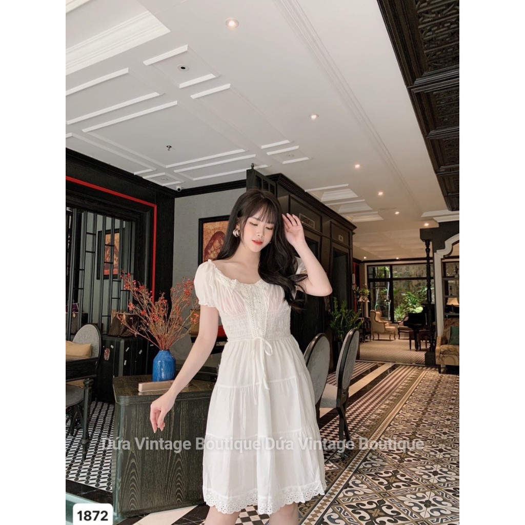 Váy babydoll trắng cúc ngực - 1872