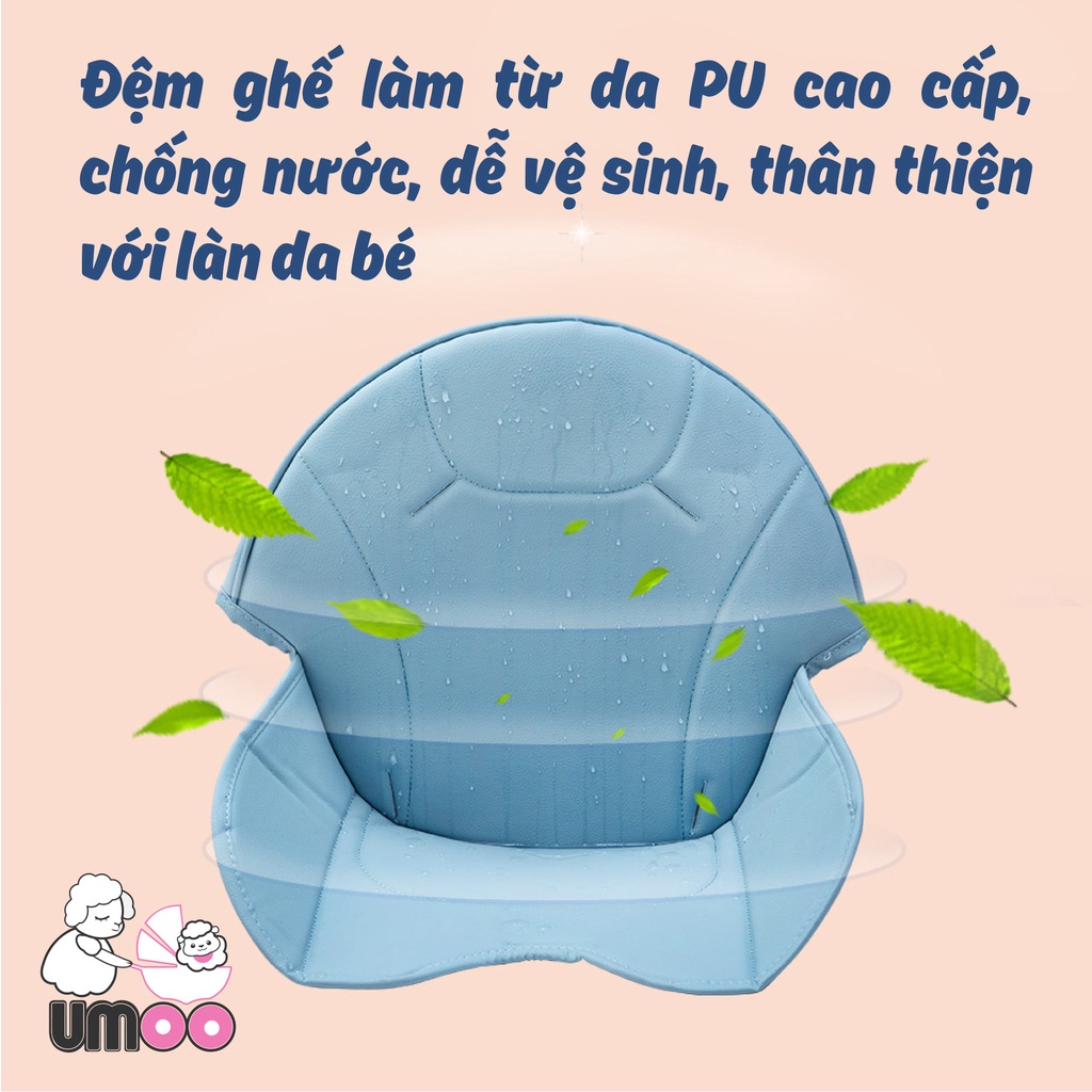 Ghế ăn dặm cho bé CAYABE Umoo điều chỉnh độ cao có bánh xe màu hồng