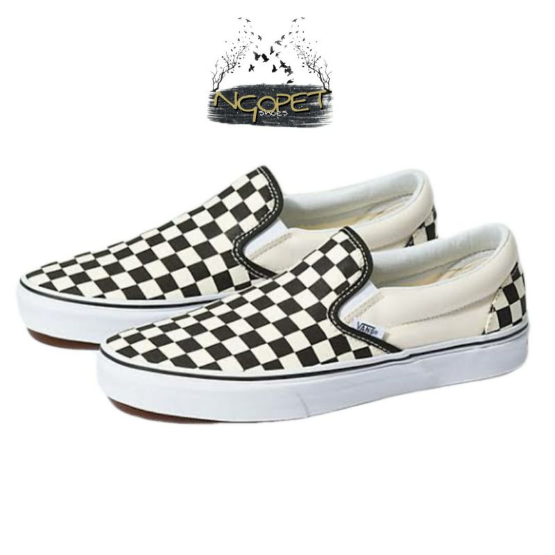 Vans Giày Thể Thao Họa Tiết Caro Trắng Đen Cá Tính Cho Nam Và Nữ