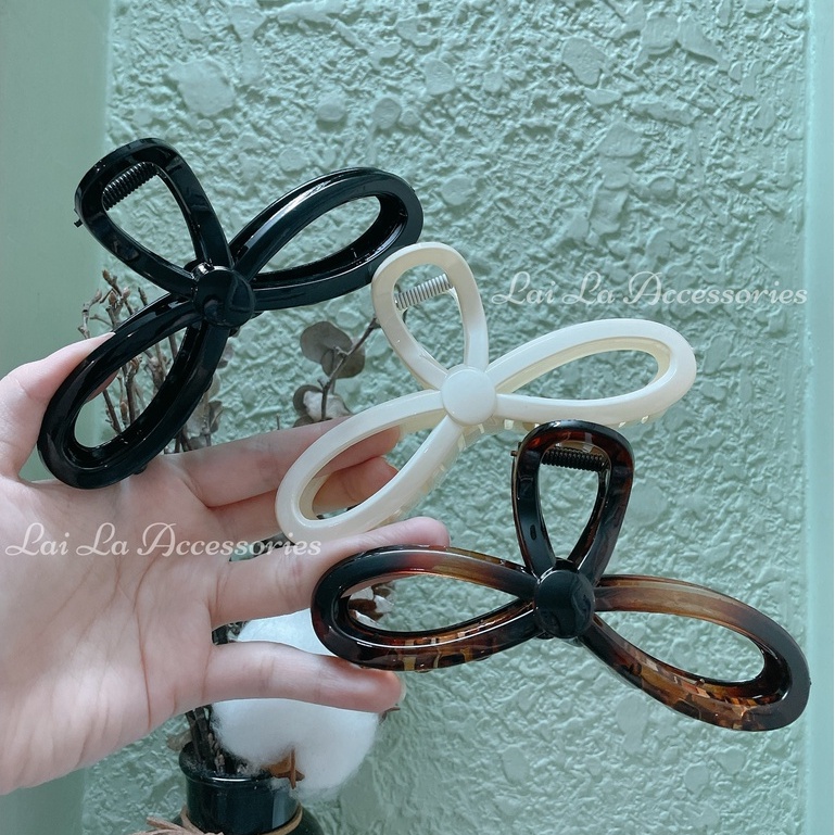 Kẹp càng cua nhựa 11cm trong suốt hình nơ thanh lịch, Cặp tóc size lớn thiết kế đơn giản phong cách Hàn Quốc Lại La