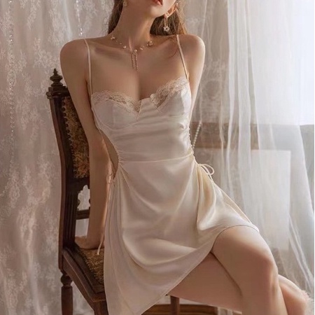 Sẵn Váy ngủ sexy lụa cao cấp Đầm mặc nhà gợi cảm quyến rũ khoét eo cup ngực SP075