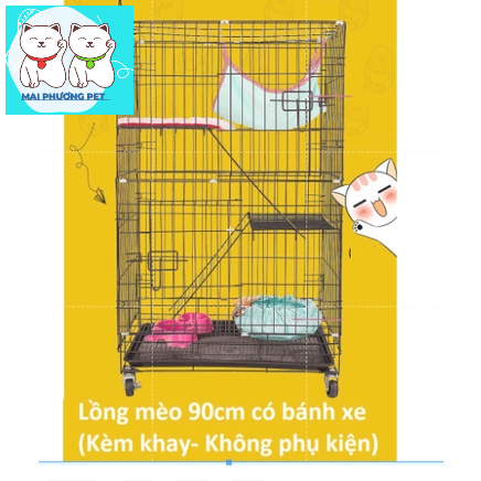 Chuồng mèo 3 tầng to đẹp giá rẻ bằng sắt, thép sơn tĩnh điện có khay nhựa nhiều màu nuôi 2 con cao 90cm, size S