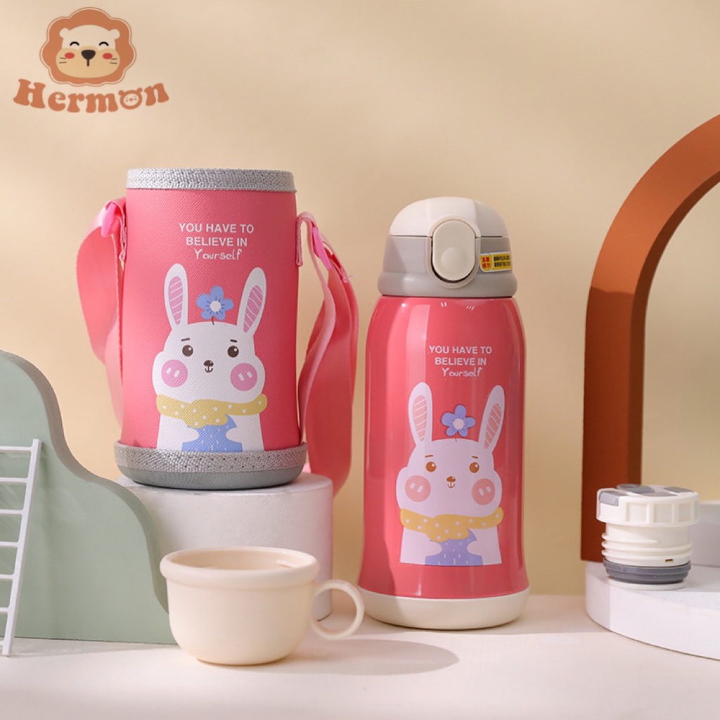 B𝐢̀𝐧𝐡 𝐧𝐮̛𝐨̛́𝐜 𝐇𝐞𝐫𝐦𝐨𝐧  𝟔𝟎𝟎𝐦𝐥 giữ nhiệt 2 nắp có ống hút cho bé đi học, nhà trẻ, mầm non và đi chơi