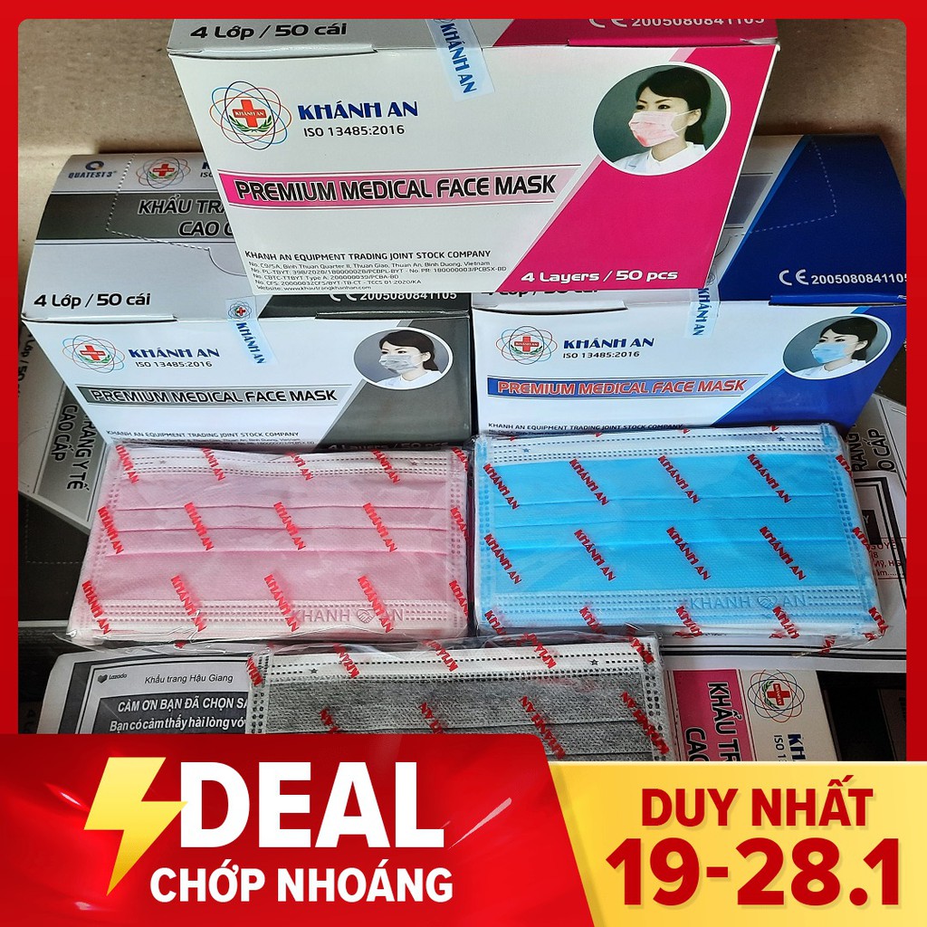 Khẩu trang y tế Khánh An 4 lớp 1 hộp 50 chiếc mẫu mới