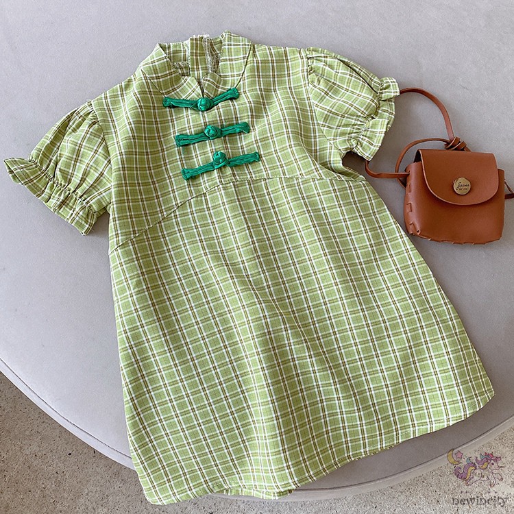 Đầm Kiểu Sườn Xám Tay Phồng Phong Cách Retro Đáng Yêu Thời Trang Hàn Quốc Cho Bé Gái