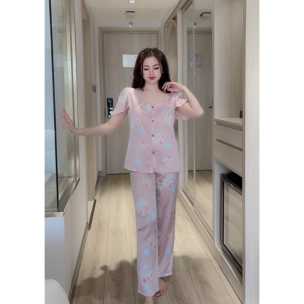 Đồ Bộ Pijama Satin Hàng Đẹp  Đồ Bộ Ngủ Tay Ngắn Quần Dài Dễ Thương