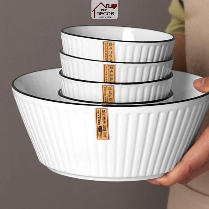 Bộ Bát Đĩa Phố Decor Chất Sứ Tráng Men Cao Cấp Kiểu Dáng Trụ Bo Viền Sang Trọng An Toàn Sức Khỏe