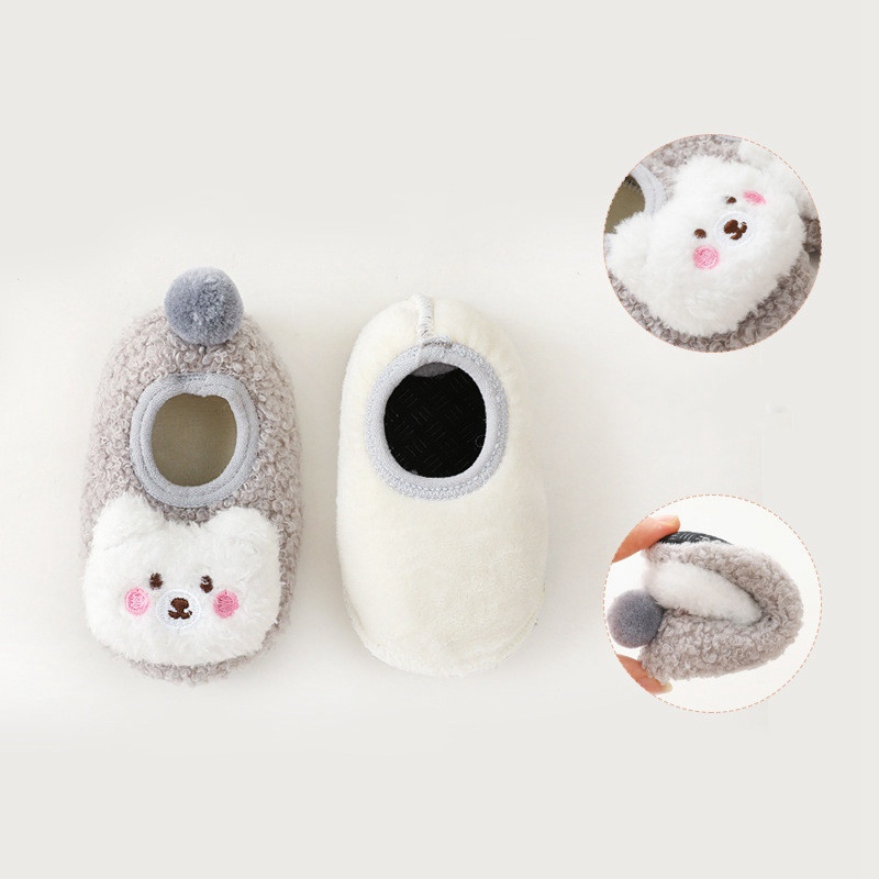 Giày Bông Mềm Chống Trượt Hình Gấu Dễ Thương Cho Bé Trai Và Gái 1-2 Tuổi