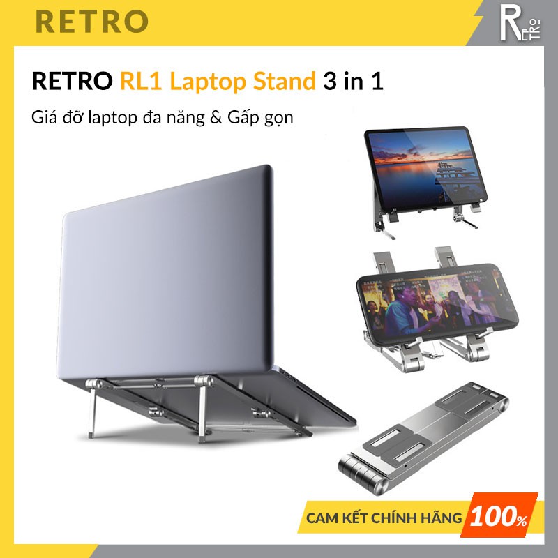 Giá Đỡ iPhone, iPad, Đế Nâng Laptop Macbook RETRO Creative Stand  3 in 1 Dễ Dàng Gấp Gọn Đa Năng, Kích Thước Siêu Nhỏ