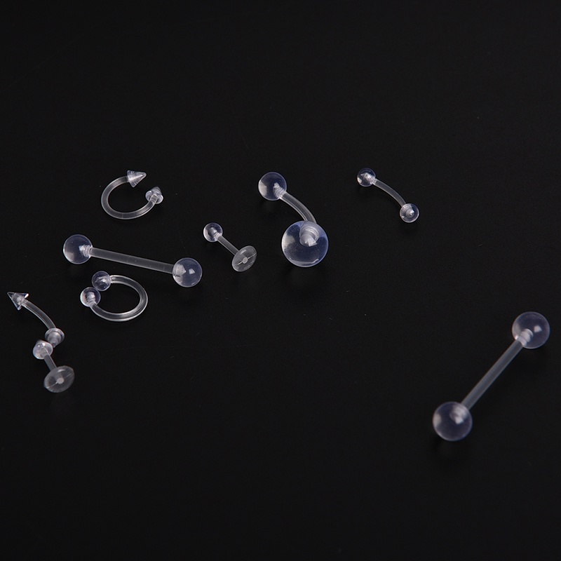 Bộ 9 Khuyên Xỏ Cơ Thể Trong Suốt Cá Tính