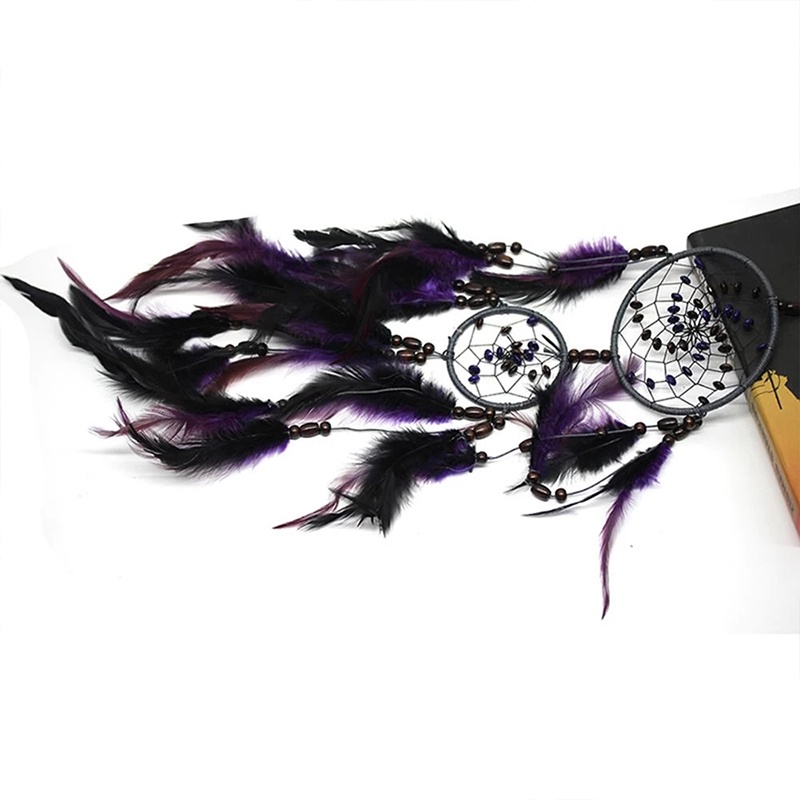 Dreamcatcher Đính Lông Vũ Màu Tím Treo Tường Trang Trí