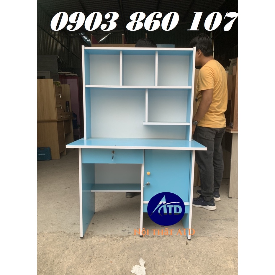 Bàn học sinh trẻ em gỗ ép có kệ sách loại 1 màu hồng xanh dương tặng hình dán cho bé đẹp ATD 01