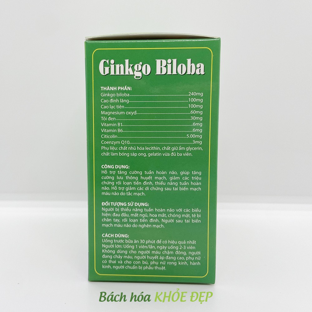 Hoạt huyết dưỡng não Ginkgo Biloba Extract 240mg - Hộp Xanh Não Đỏ 100 viên