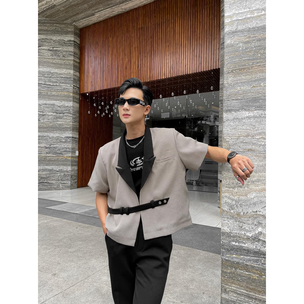 Áo Blazer Tay Lửng Caro Dây Cài LJIN VE0027 Chất Dày Dặn Sang Trọng Trẻ Trung Lịch Lãm