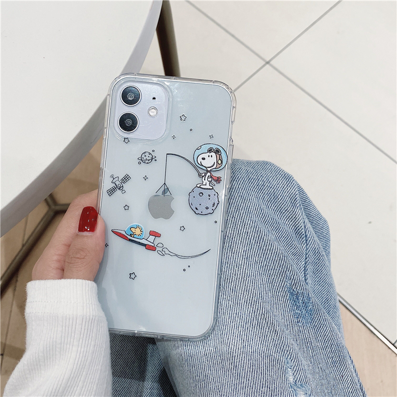 Ốp điện thoại trong suốt in hình vũ trụ Snoopy dành cho iPhone 12 Pro Max 12 Mini 11 Pro Max Xs Max Xr X 8 Plus 7 Plus