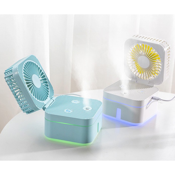 HOT HÈ 2021 Quạt Để Bàn Mini Phun Sương Tạo Ẩm Tự Động Có Đèn Ngủ Thông Minh