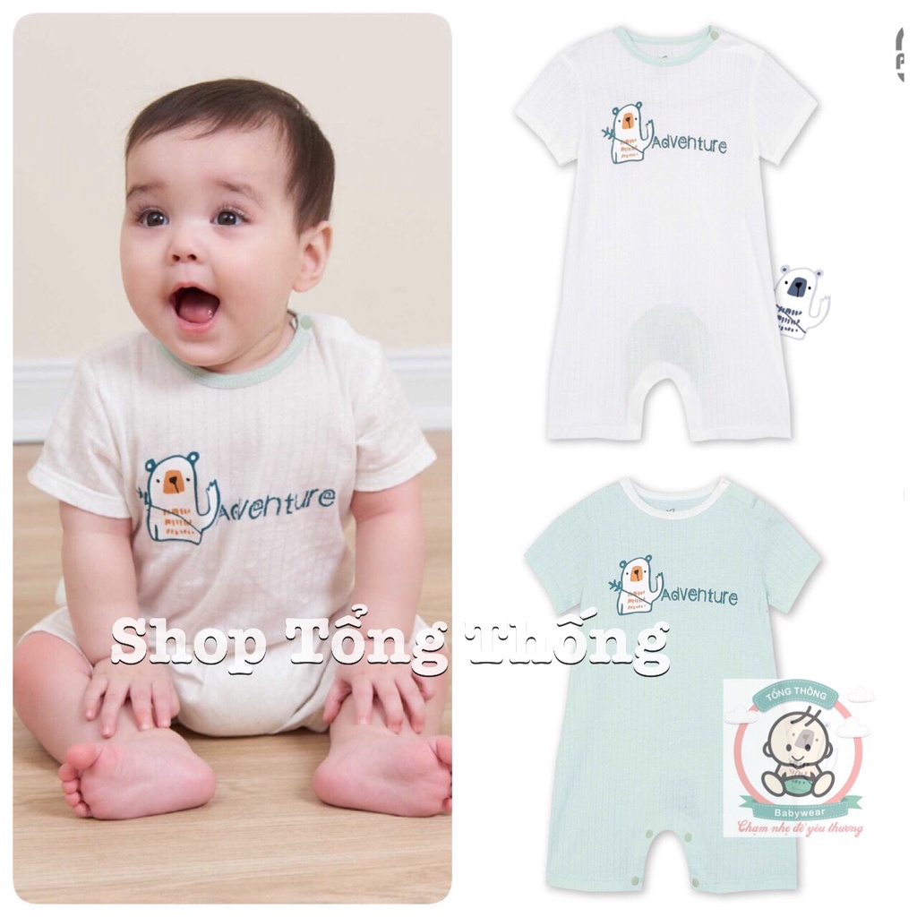 Bộ body La Pomme cộc tay chất vải cotton cao cấp thoáng mát thấm hút tốt thám hiểm gấu con cho bé trai bé gái 22002