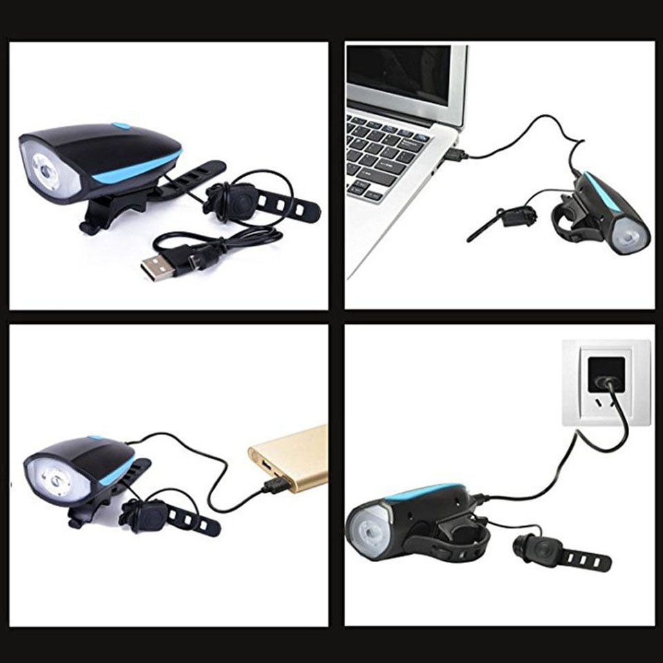 Đèn pin xe đạp cực sáng kèm còi, 120db không thấm nước, sạc USB đa năng cho xe đạp, xe máy