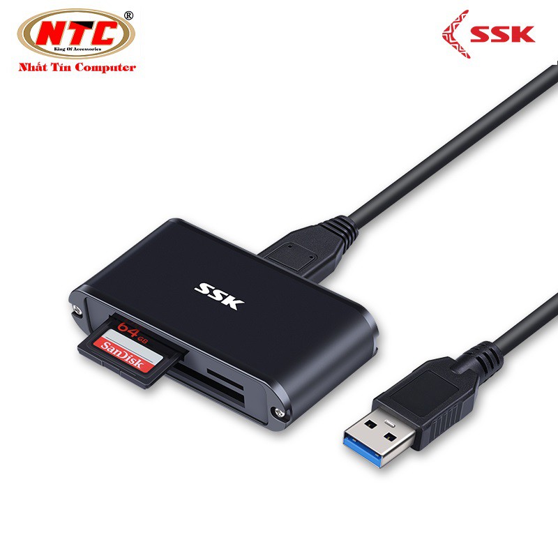  Đầu đọc thẻ nhớ đa năng SSK SCRM630 USB 3.0 - đọc thẻ TF/SD/CF (Đen)