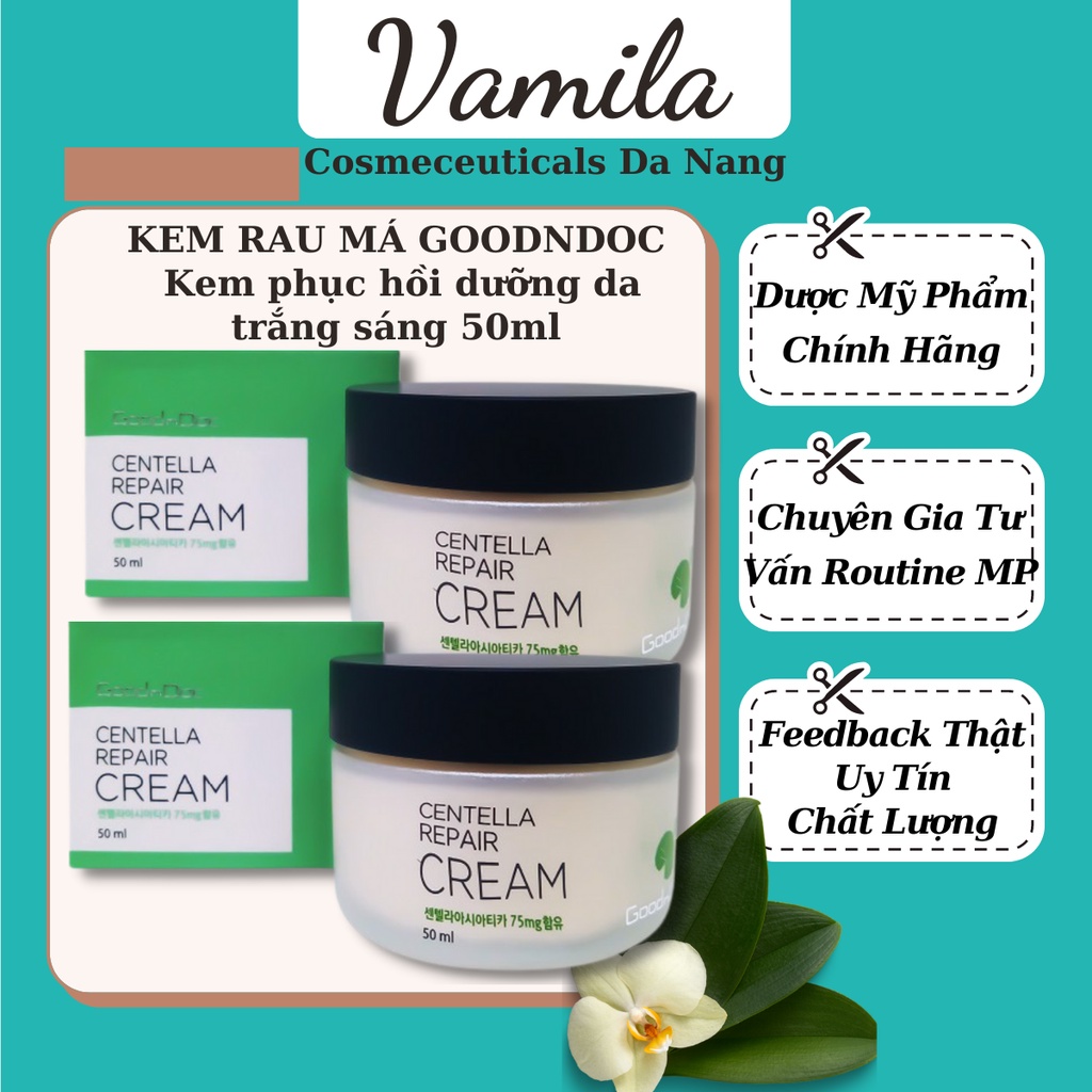 Kem Rau Má Dưỡng Ẩm GoodnDoc 50ml Chính Hãng Phục Hồi Dưỡng Da Trắng Sáng Centella Repair Cream - Vamila Cosmeceuticals