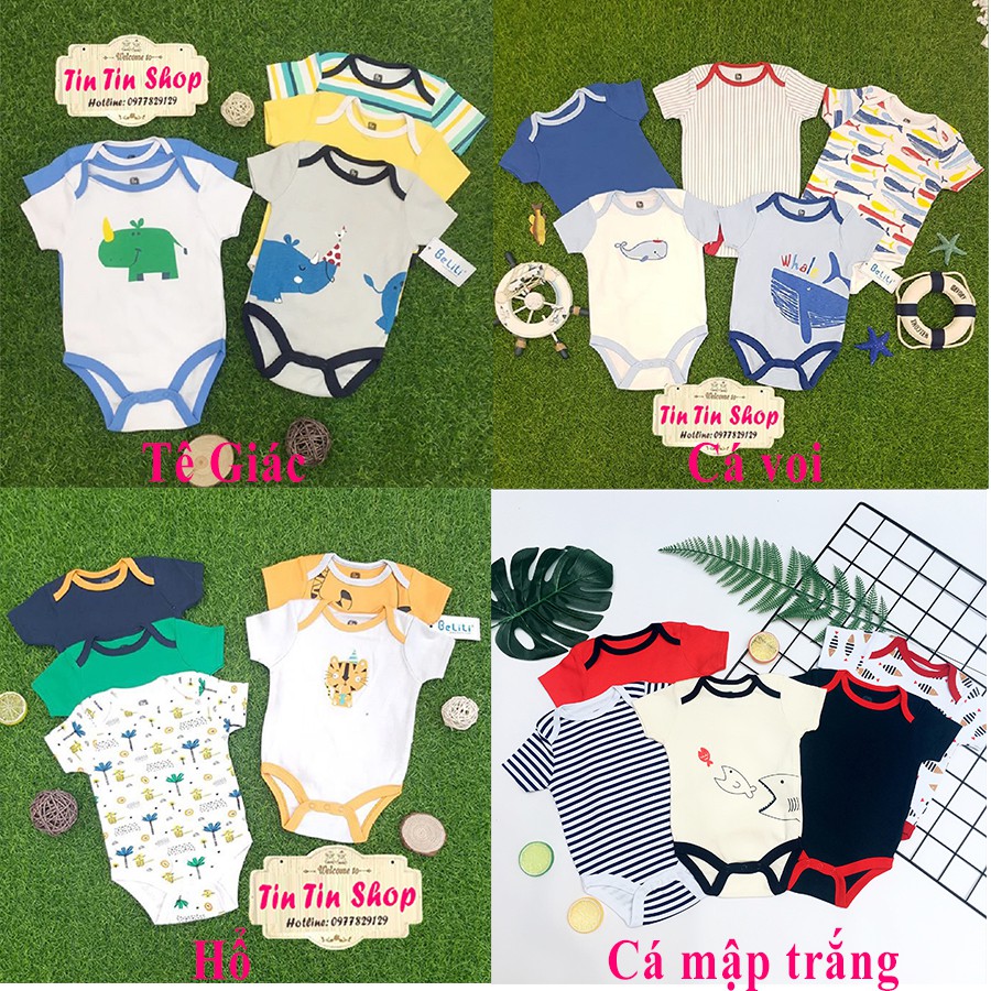 (Được chọn mẫu)SÉT 5 BODYSUIT CỘC TAY CHO BÉ TRAI BÉ GÁI BELITI XUẤT MỸ TTS197