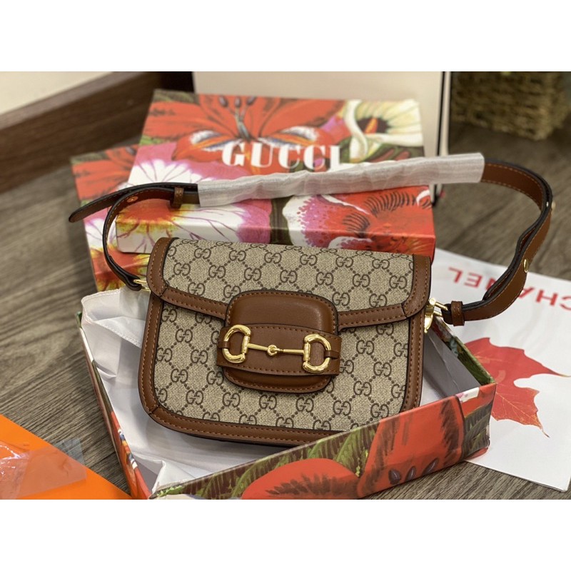 Túi đeo chéo Horsebit 1955 shoulder bag hoạ tiết logo viền nâu fullbox có hộp