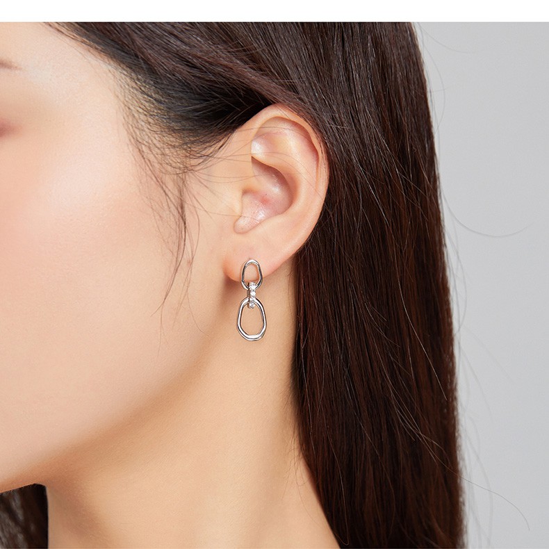 Bông Tai Bamoer SCE1016 Kiểu Hình Học Bạc 925 Thiết Kế 2 Hình Tròn Có Thể Làm Mặt Dây Chuyền Cho Nữ CZ