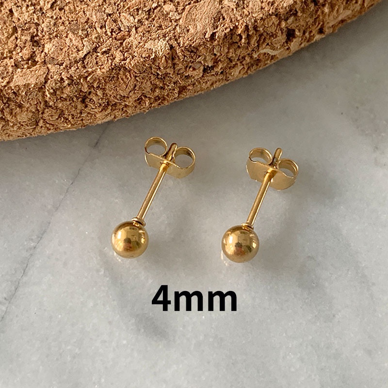 Khuyên tai hạt tròn bằng thép titan đính hạt đậu phong cách Hàn Quốc đơn giản cho học sinh