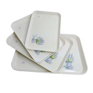 Combo 4 mâm nhựa chữ nhật Melamine, góc vuông họa tiết Lavender 2600 (đủ size)